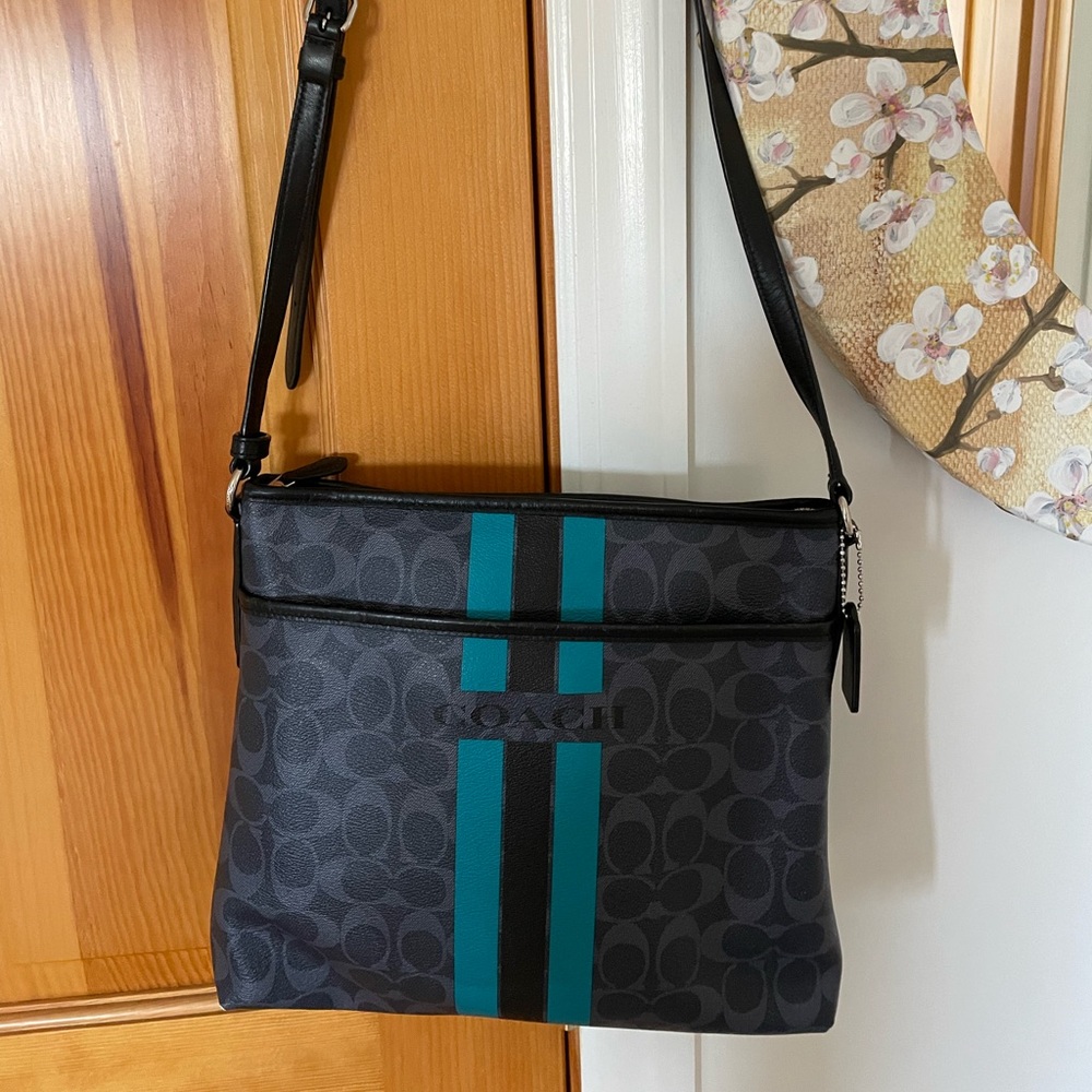 Coach blue with teal leather bag